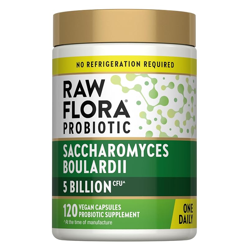 Raw Flora Probiótico de Saccharomyces boulardii 250 mg, 5 bilhões de UFC, 120 cápsulas