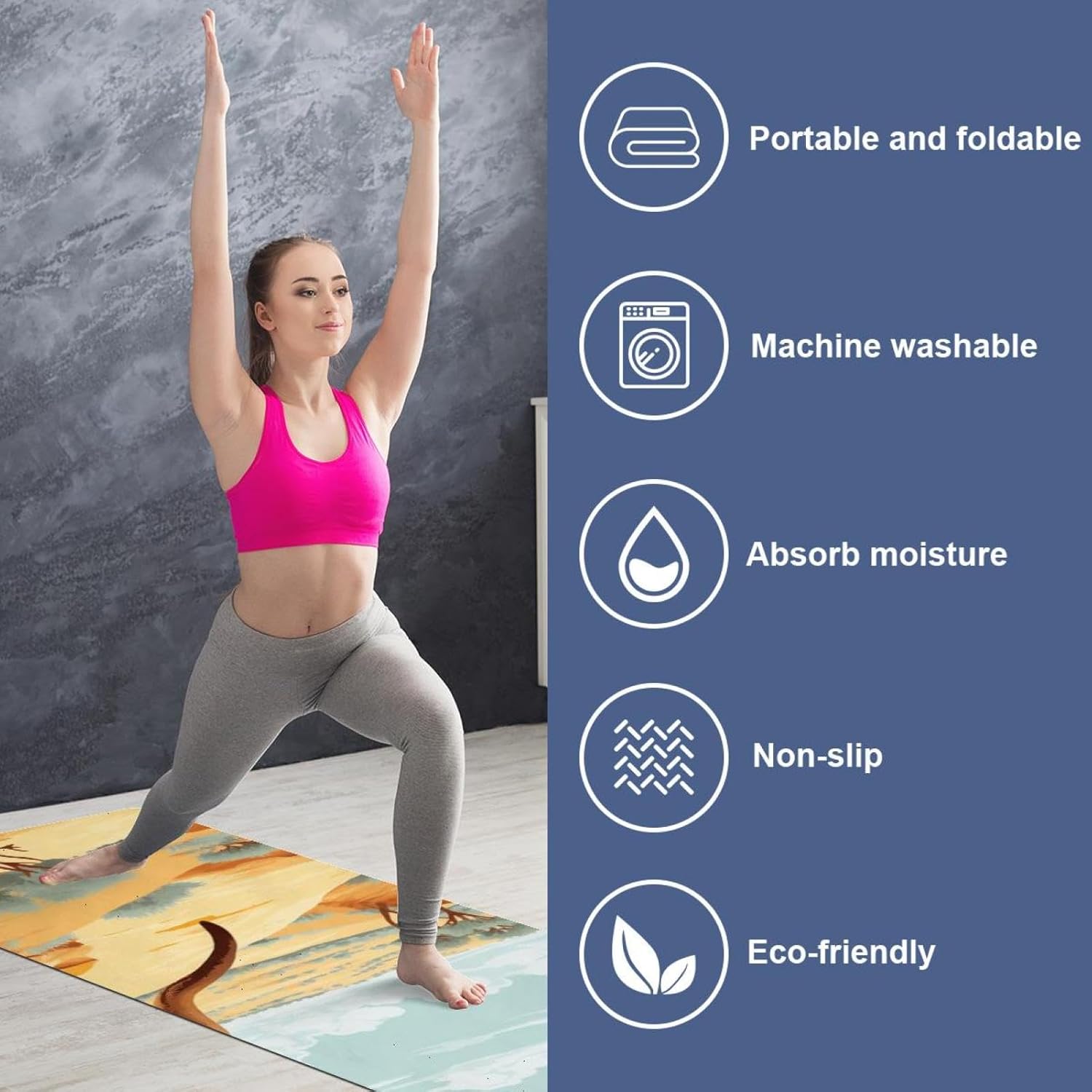 Yoga Towel, Kangaroo Pattern Non Slip Sweat Absorbent Hot Yoga Mat Towel for Hot Yoga, Pilates and Fitness - 72.8" x 26.8"