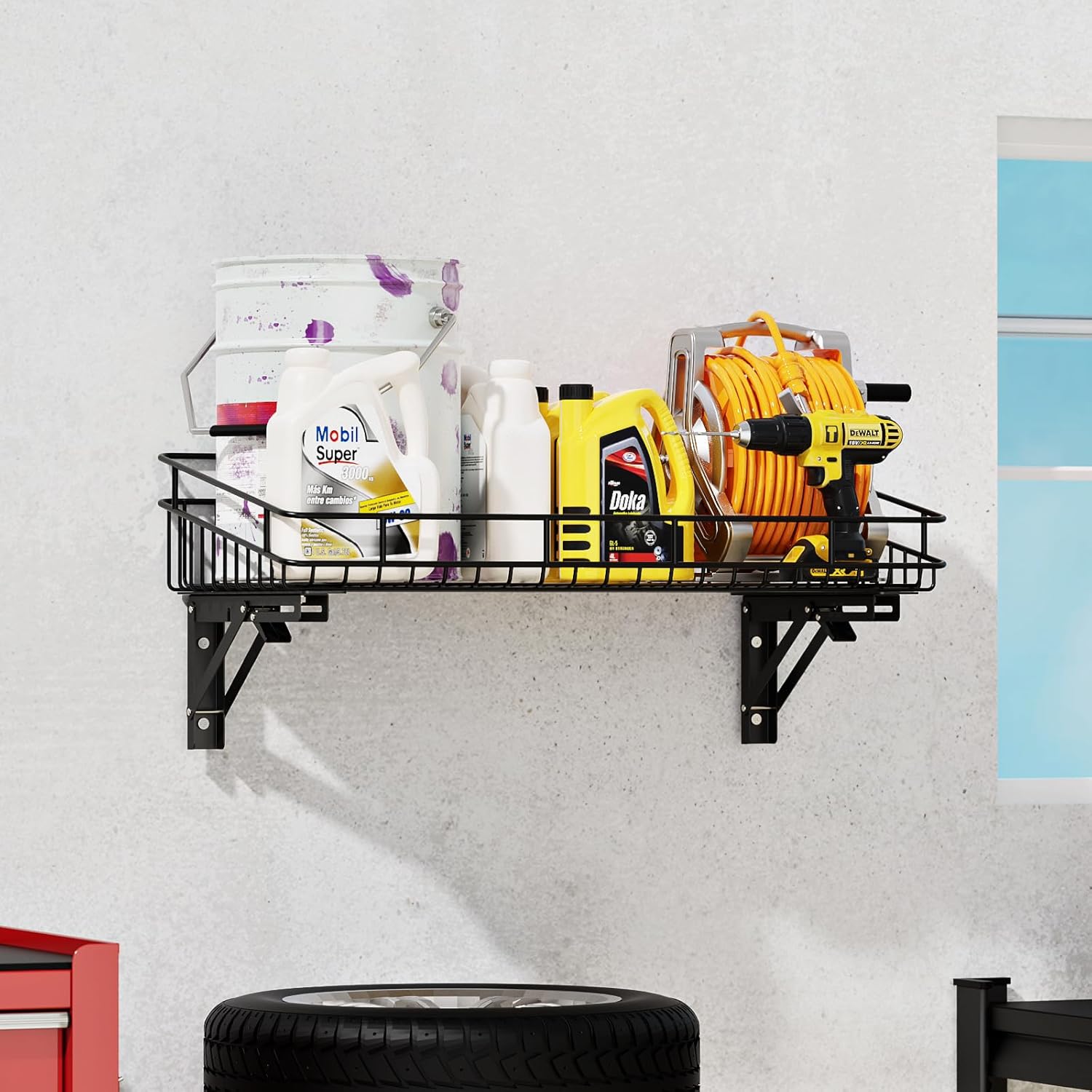 ULIBERMAGNET Large Folding Garage Shelf,Heavy Duty Wire Basket Storage Shelving,400LB Wall Mounted Storage DIY Folding Utility Racks for Garage, Office, Basement, Closet, Kitchen, Laundry