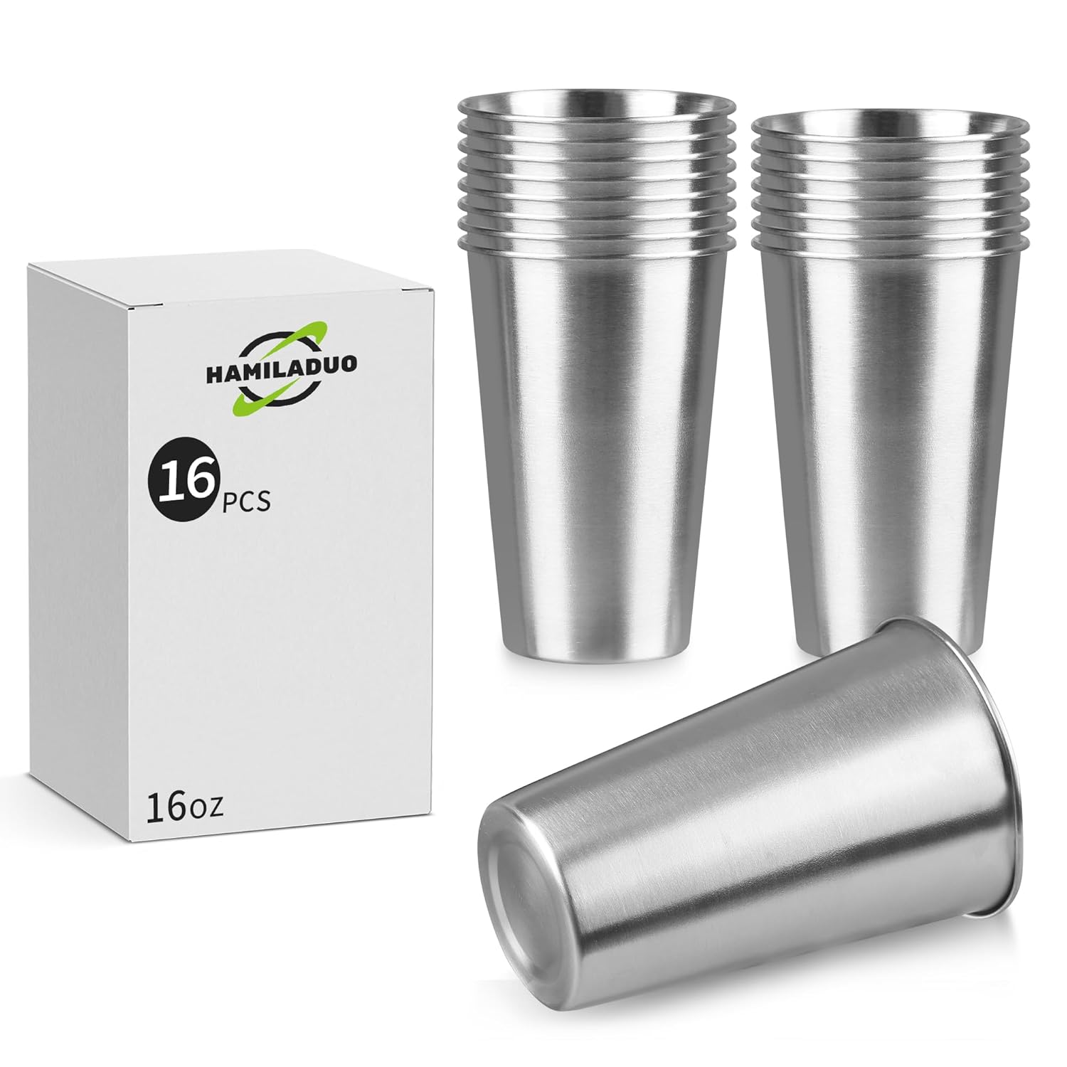 16Pack 16 oz Stainless Steel Pint Cups Stainless Steel Cup Pint Cup Tumbler water Tumbler Stackable Reusable BPA