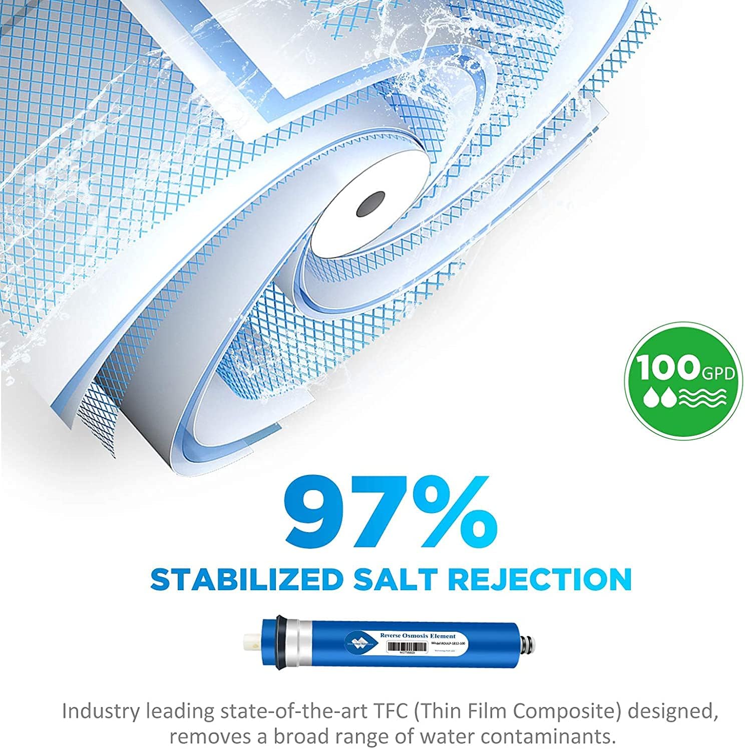 Membrane Solutions 100 GPD RO Membrane, Reverse Osmosis Membrane, RO Membrane Replacement, Reverse Osmosis Filter Replacement for Under Sink Home Drinking RO Water Purifier System (2 PACK) - Image 3