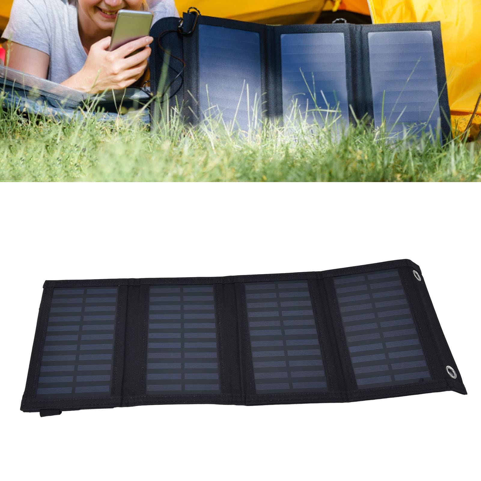 20W Solar Charger, 2A 5V Portable Monocrystalline Silicon Chargers High Conversion Rate Solar Panels 4 Folding Bags with USB Port, for Camping Hiking Electric Car Phone Charging