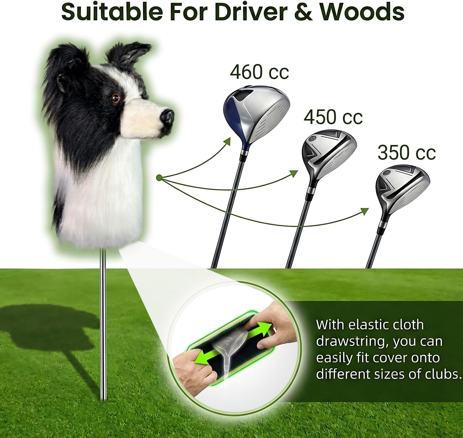 Border Collie Golf Head Cover - Lifelike Dog Golf Club Cover, Fits 460CC/450CC/440CC Drivers, Perfect Golf Gift for Men Women Golfers