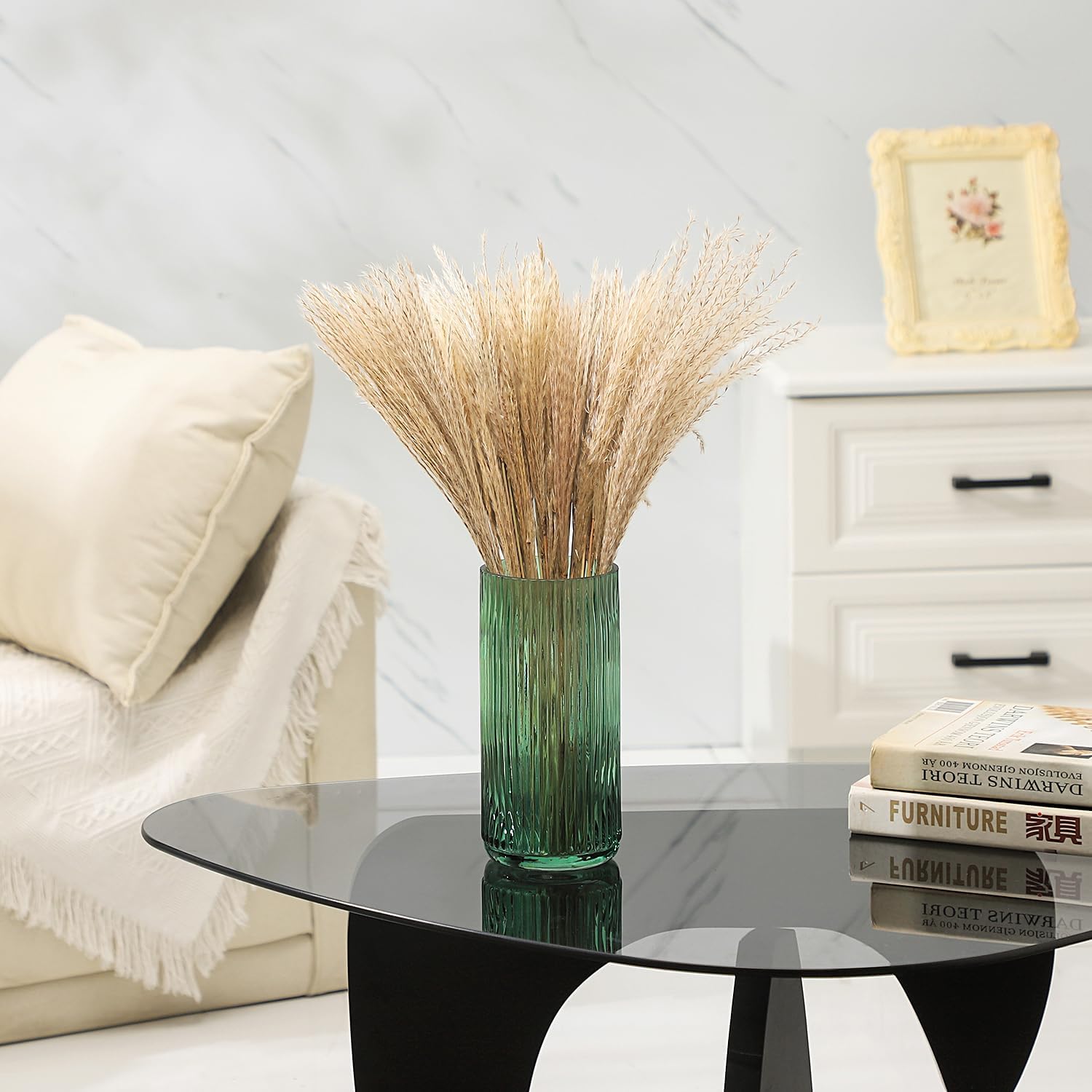 Ribbed Glass Vase, Flower Vases for Bouquet, Green Glass Vases for Flowers, Modern Ribbed Vase for Living Room, Bathroom, Dining Table, Office, Wedding, Centerpieces, 8 Inches - Image 6