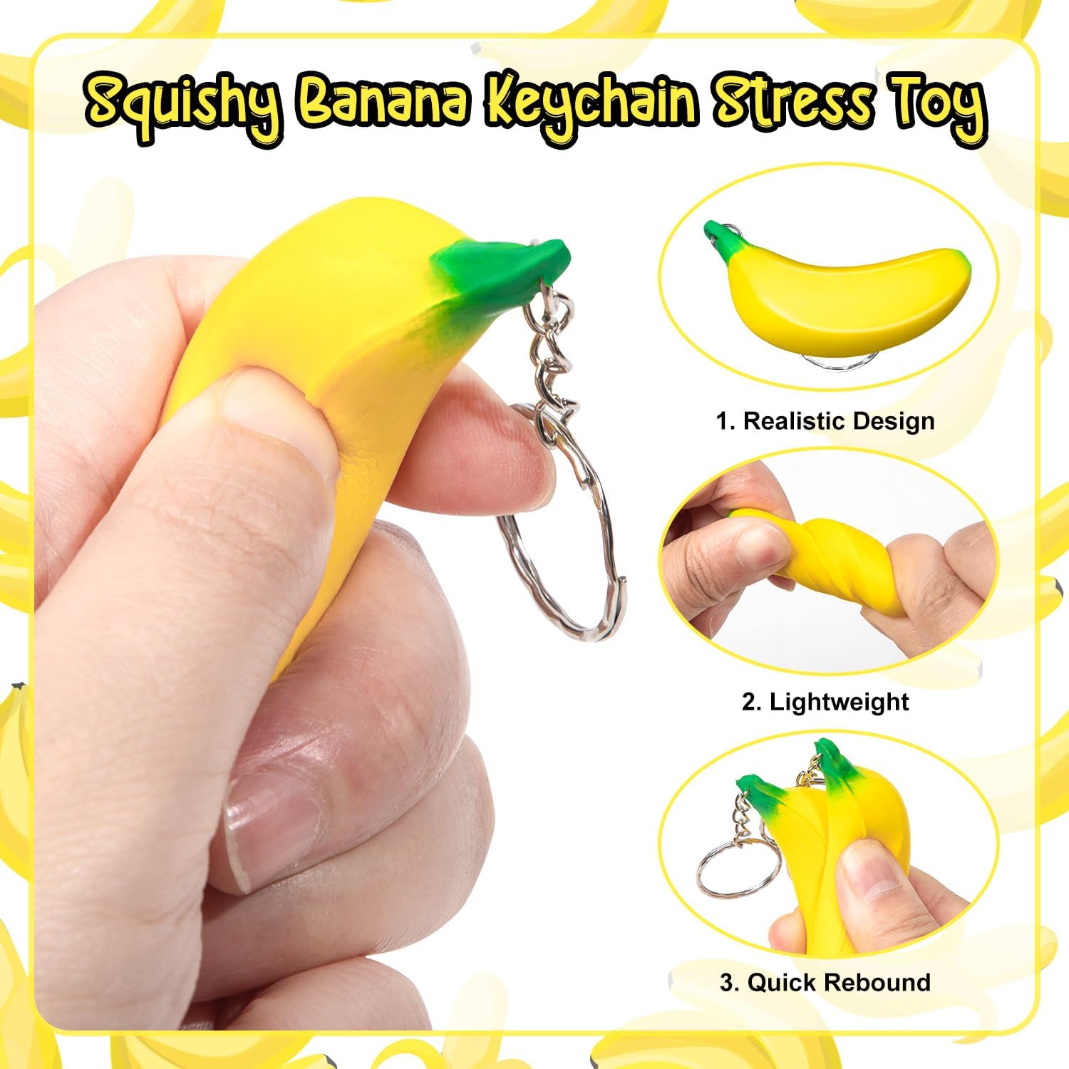 12Pcs Banana Keychains Stress Toys, Mini Banana Relief Toy, PU Banana Toy for Stress Relief Kids Adults Birthday Party Favors School Supplies
