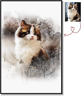 Custom Pet Portrait from Photo, Watercolor Cat Portrait Painting, Personalized Cat Canvas Wall Art, Cat Posters for Wall, Cat Decorations for The Home, Cat Lover Gifts for Pet Lovers Cat Dad Cat Mom