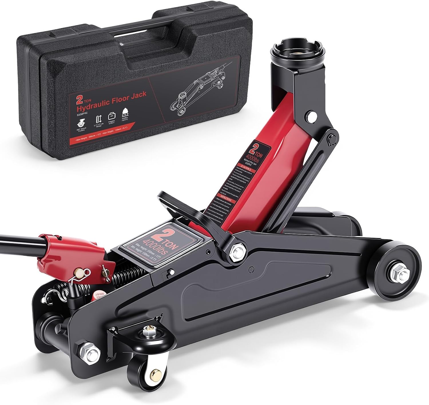 2 Ton Hydraulic Floor Jack - Portable Car Jack for Roadside Emergency | 5.1" to 13" Quick Lift | Heavy Duty Steel Trolley Jack for Cars Sedans & Small SUVs | Tire Change Jacks