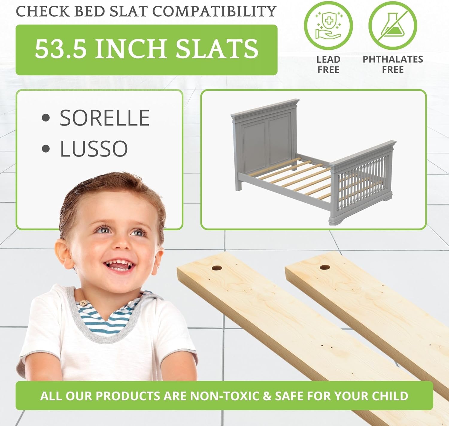 CC KITS Full Size Bed Slats - 8pc 53.5" Solid Wood Under Mattress Support - Bunkie Board, Box Spring & Mattress Foundation Replacement - Platform Bed Frame - Set of 8 Slats (Full - 53.5")