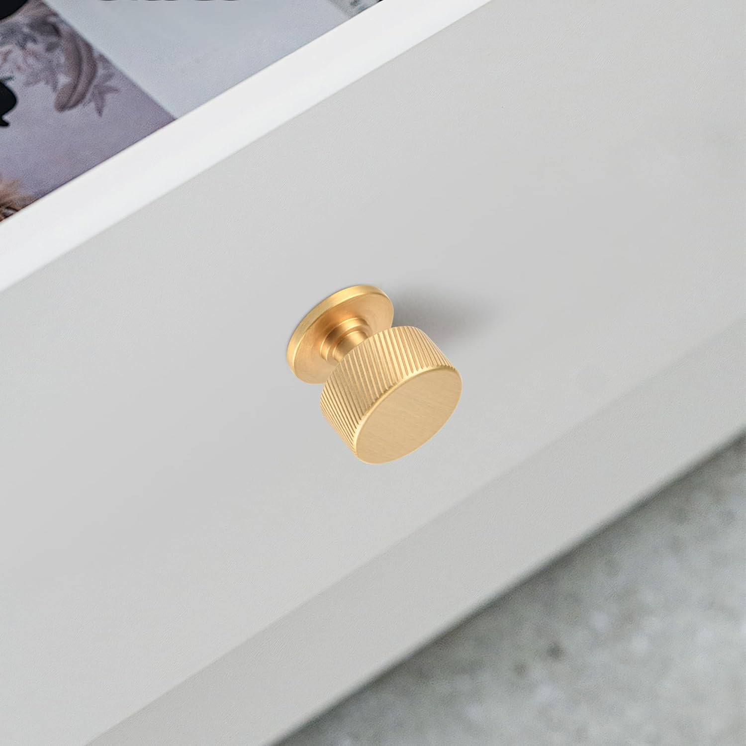 SALISENG Solid Brass Kitchen Cabinet Knobs - Brushed Matt Gold Swirled Dresser Drawer Pulls 5 Pack, 1.1Inch Brass Handles for Bathroom Bedroom Closet Wardrobe,Furniture Hardware Pulls