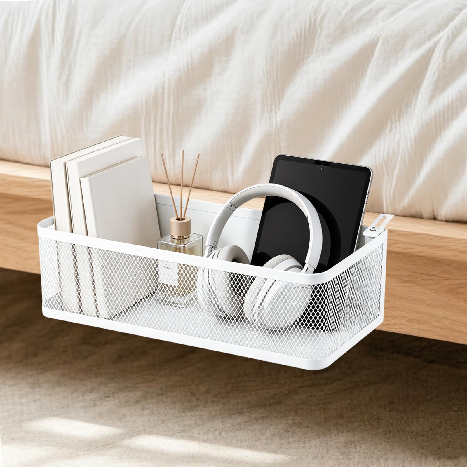 Photo 1 of STARVAST Bedside Caddy Shelf - White Carbon Steel Dorm Organizer