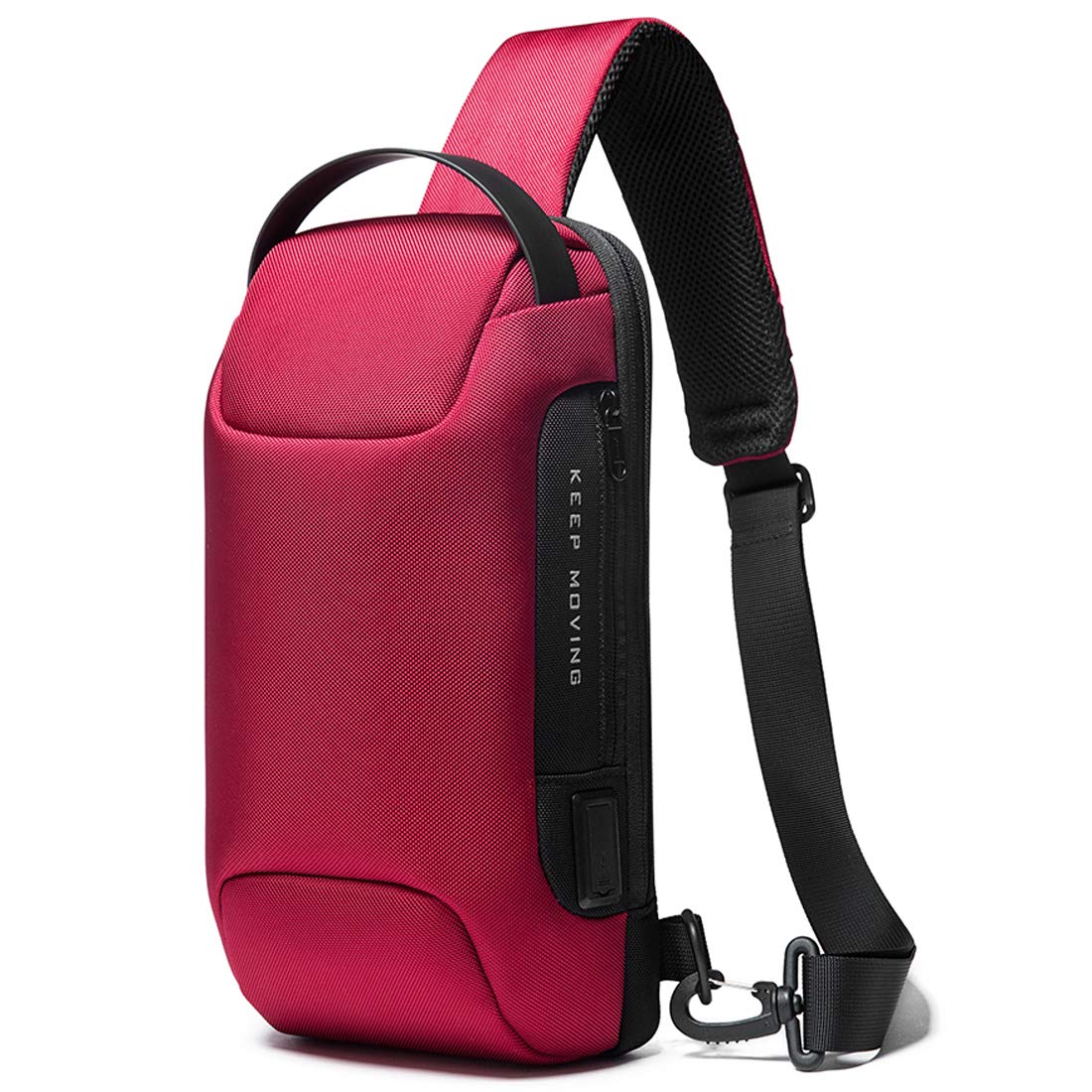 班歌＼ｂａｎｇｅ Unisex Adult Multifunctional Polyester Material Water Resistant Sling bag with USB Charging (Red)-picture-33