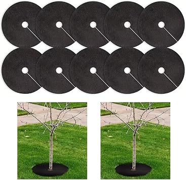 10Pcs Tree Mulch Rings Non-Woven Fabric Weed Barrier Mats Garden Root Protection Covers Landscape Decor - Black, Outer Diameter 9.84, Inner Hole Diameter 0.78