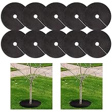 10Pcs Tree Mulch Rings Non-Woven Fabric Weed Barrier Mats Garden Root Protection Covers Landscape Decor - Black, Outer Diameter 9.84'', Inner Hole Diameter 0.78''