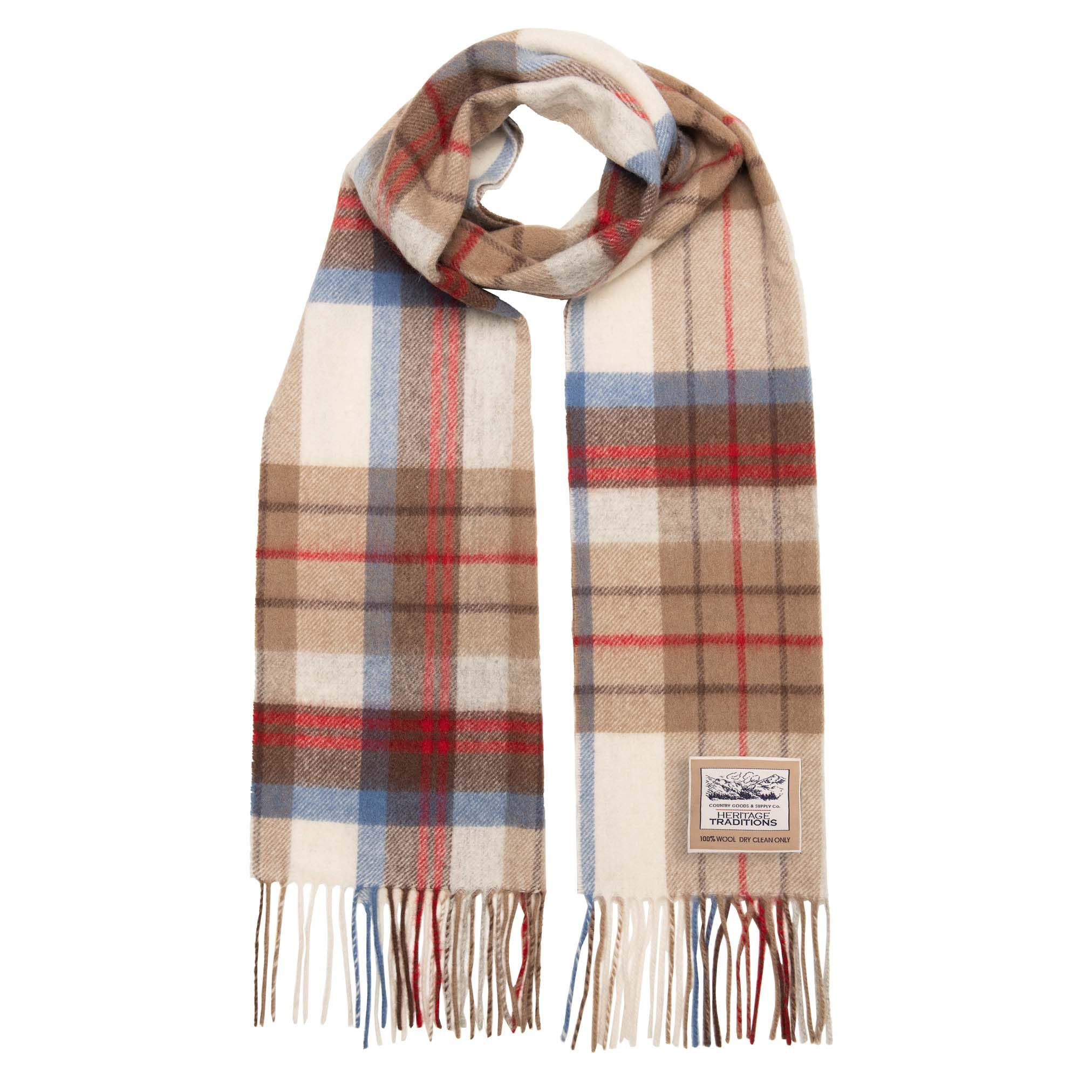 Heritage Traditions Blue Pure Wool Check Scarf - Rust