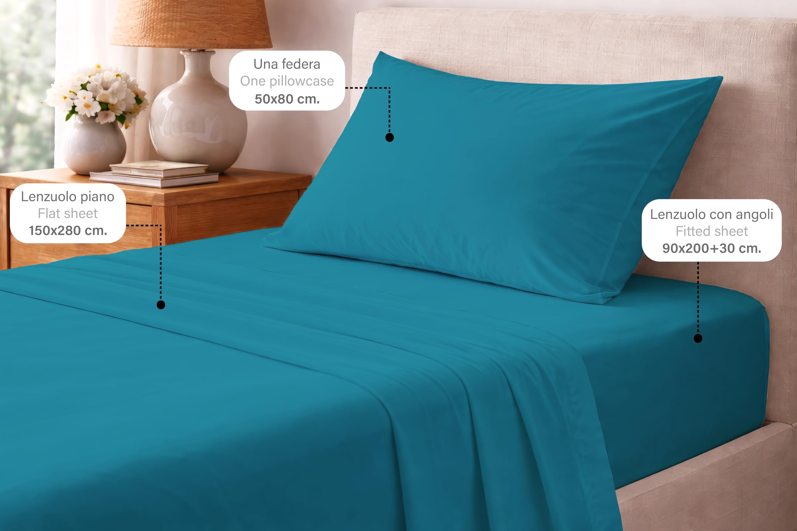 hermet Single Bed Sheet Set, 3 Pieces, Fitted Sheet, Flat Sheet, Pillowcase 50 x 80 cm, 30 cm Corner, Soft Microfibre, Oekotex Certified, No Iron - 2