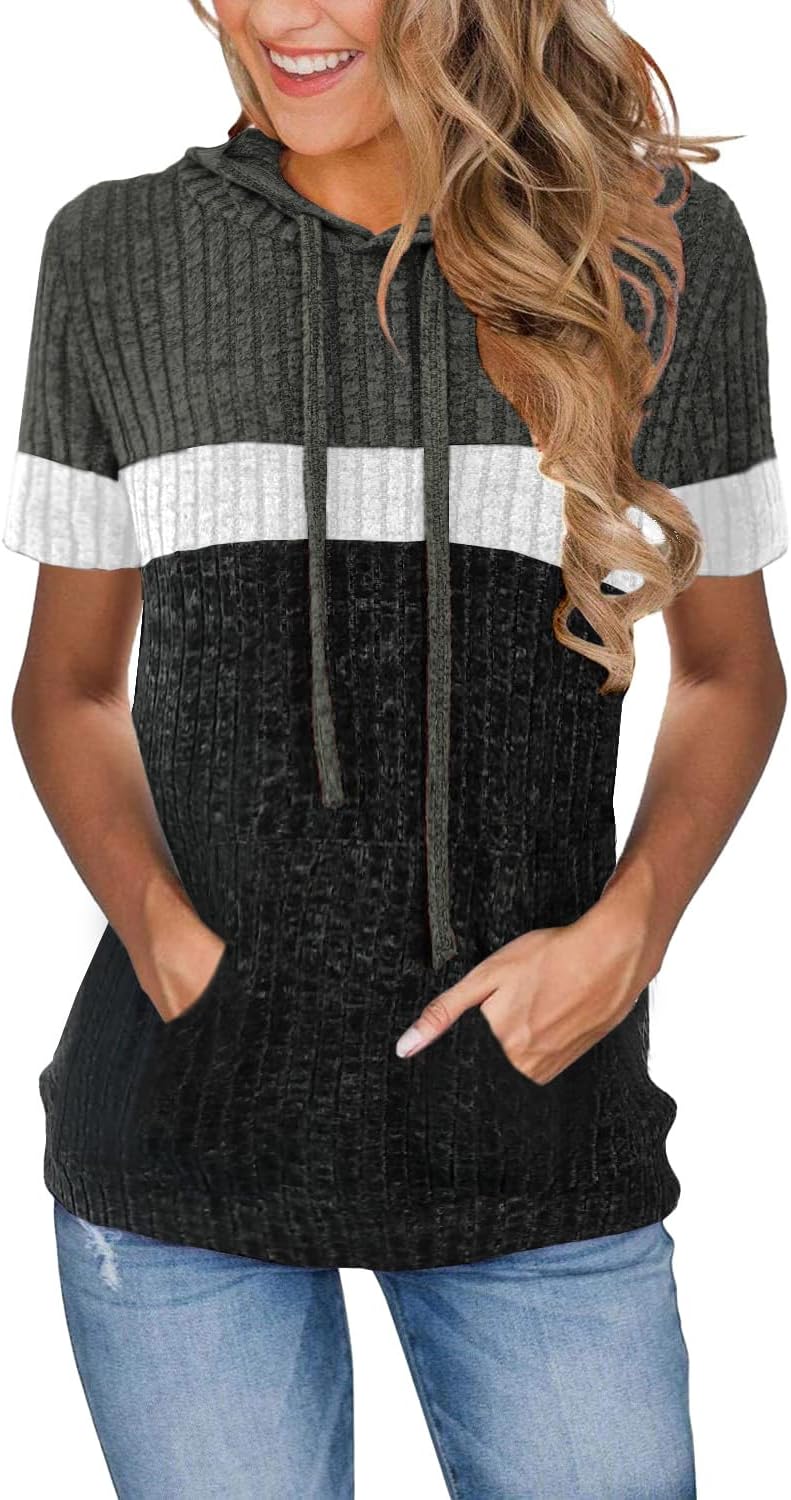 Womens Summer Tops Short Sleeve Hoodies for Women Spring Sweatshirts Casual T Shirts Fashion Tunics