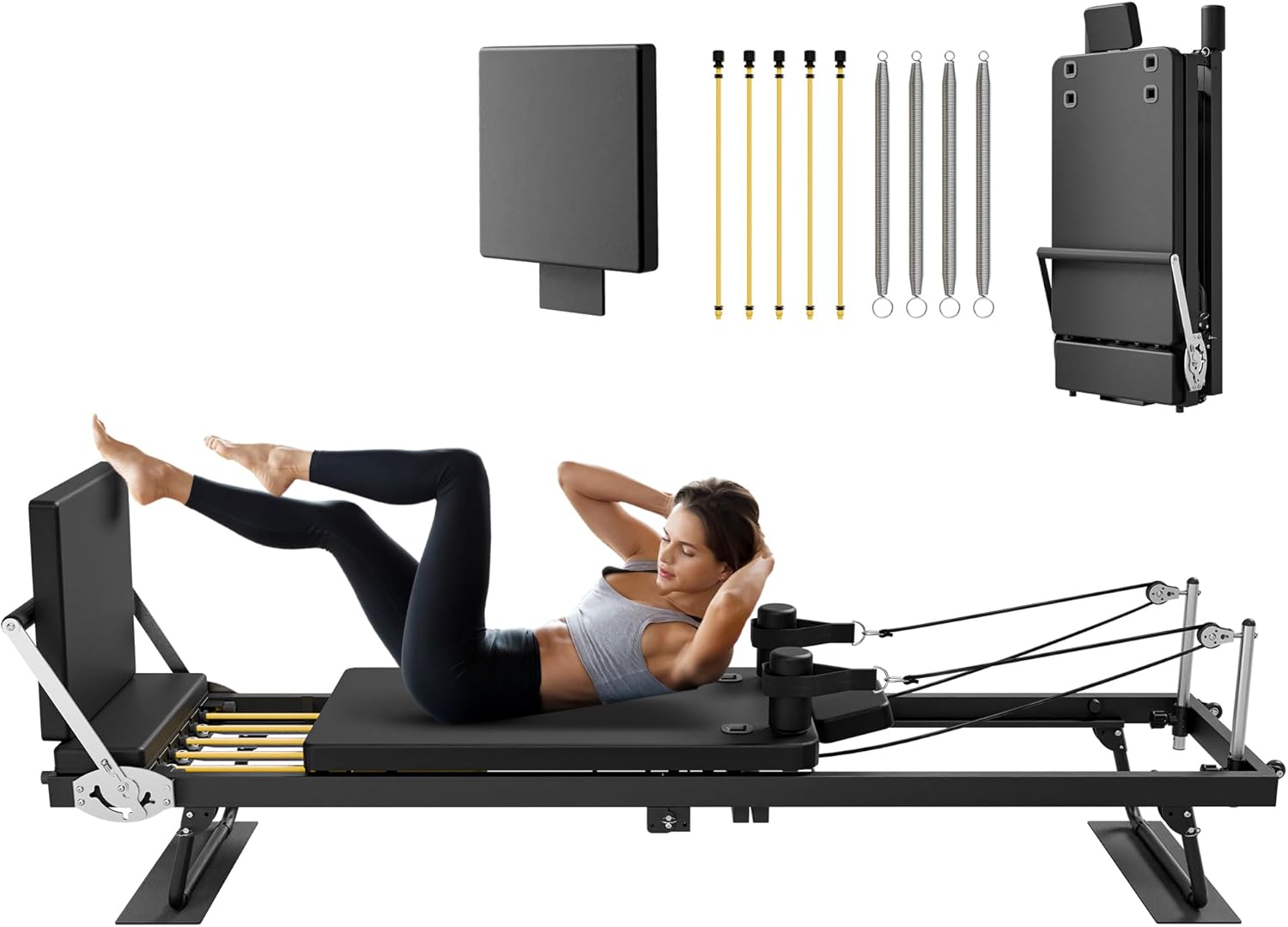 MU 91.5" Pilates Reformer with Jump Board, Foldable Reformer Pilates Machine with Dual Resistance for Home Use and Gym Workout, Suitable for Advanced and Beginners Users