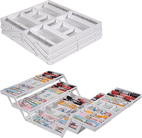 Miniatura 1 de Aobiono Organizador inteligente de cajones de varios niveles, bandejas plegables plegables de almacenamiento expandible de varios niveles para