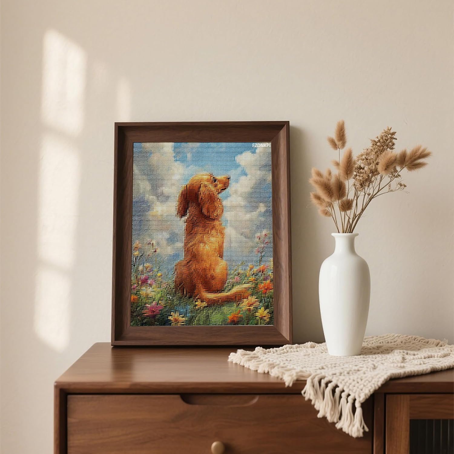 EZDNKPI Dachshund Dog Cross Stitch Kit for Adult, Easy Embroidery Kit Patterns Stamped Cross Stitching, Colorful Flower Needlecrafts Embroidery Kits Arts and Crafts for Home Decor 12x16inch