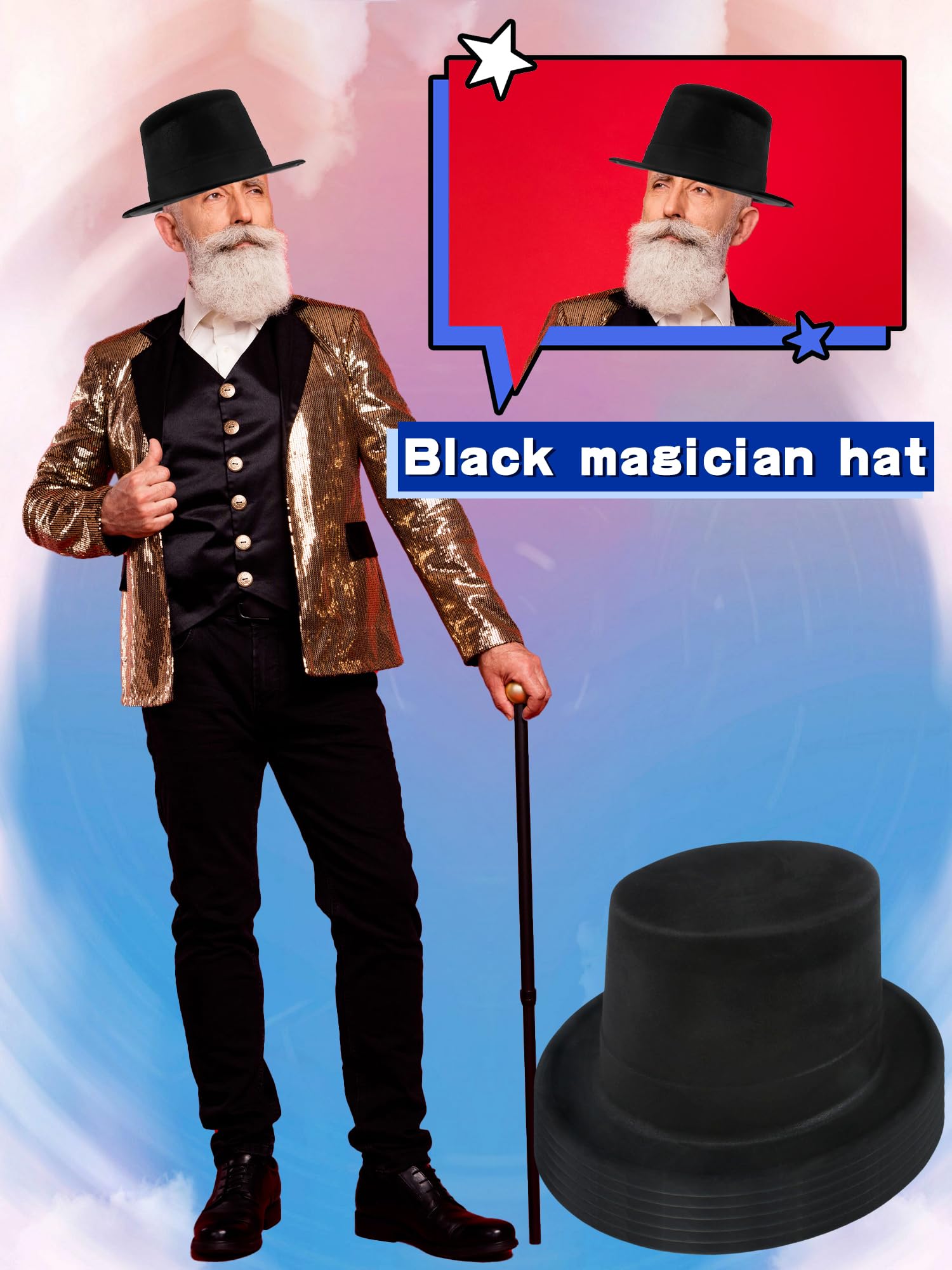 SGBETTER 8 Pack Adults Black Top Hats Plastic Magician Hat Costume Party Hat Top Hats Bulk for Party Dress Up Supplies - Image 3