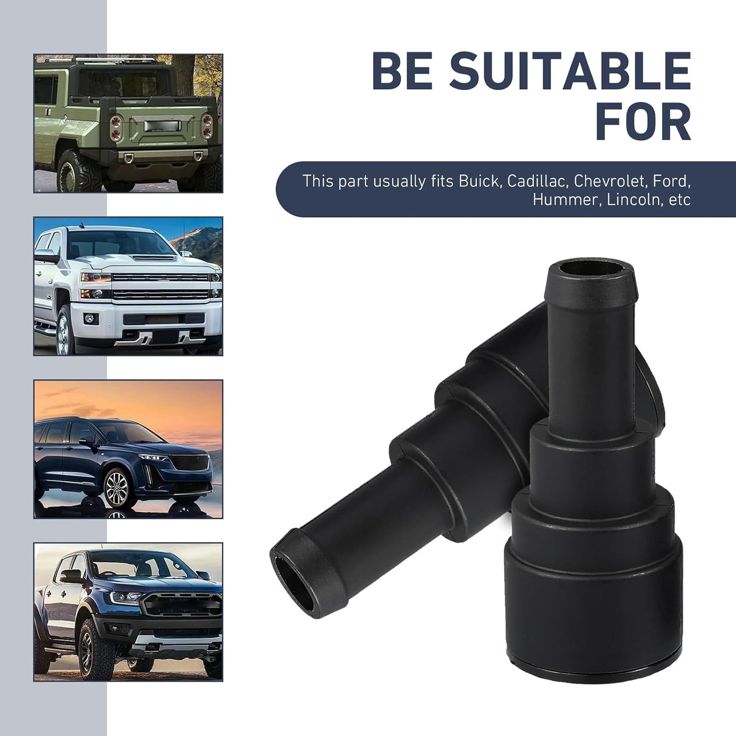 2 PCS Automotive Heater Hose Fittings, PA66 Plastic Coolant Connector Replacement, OEM 15032062 15151873 15151875, Compatible with Buick GMC Chevrolet Ford Lincoln (Black)