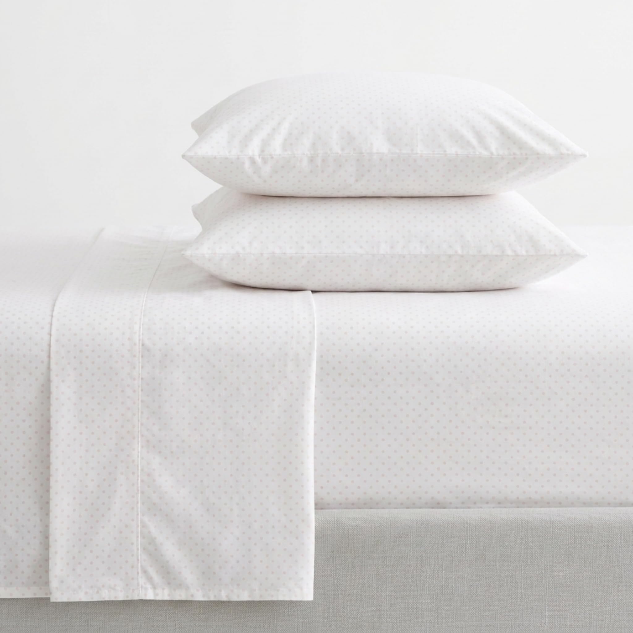 Martha Stewart - Twin XL Size Sheet Set, Breathable Cotton Percale Bedding with Matching Pillowcase, Fully Elastic Fitted Sheet, Deep Pocket, Crisp &amp; Cooling All-Season Comfort (Polka Dot Pink)