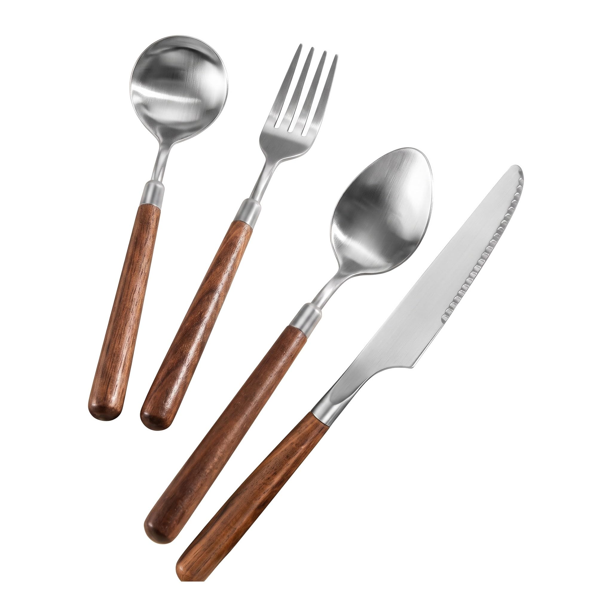 18/10 Edelstahl-besteckset Für 10 Personen, 65-teiliges Silberbesteckset Mit Holzgriffen, Messer, Gabeln, Löffel, Spülmaschinenfestes Besteckset, Silver 56pcs for 14