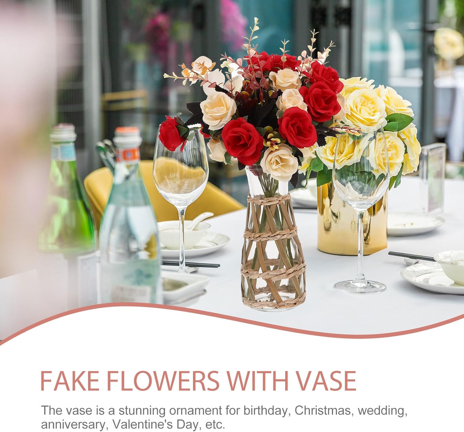 Rustic Woven Glass Vase 6.69In Clear Flower Vase with Straw Wrap Farmhouse Table Centerpiece for Fresh and Dried Flowers - Image 4