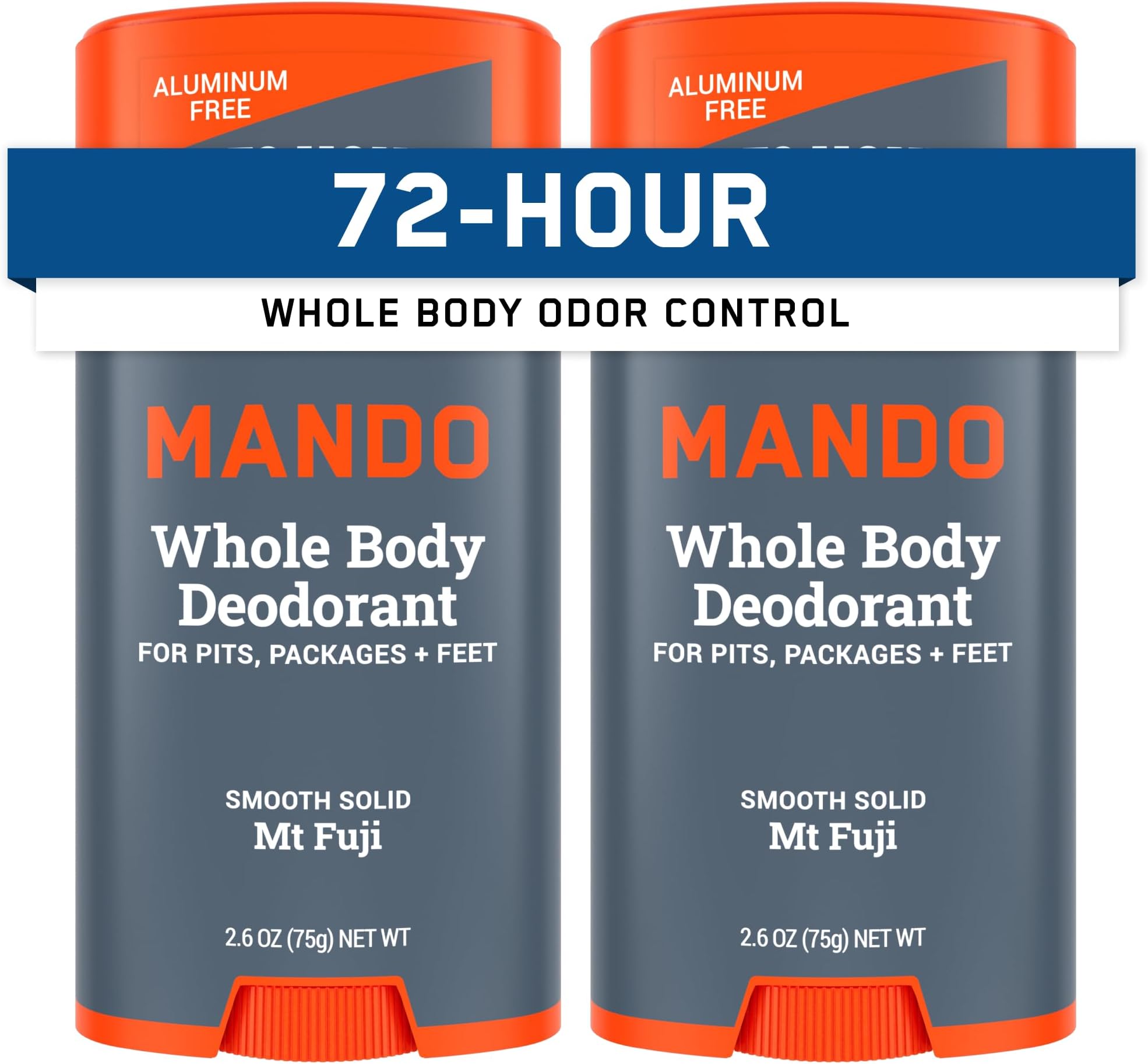 Mando Whole Body Deodorant For Men - Smooth Solid Stick - 72 Hour Odor Control - Aluminum Free, Baking Soda Free, Skin Safe - 2.6 ounce (Pack of 2) - Mt Fuji (New Version)