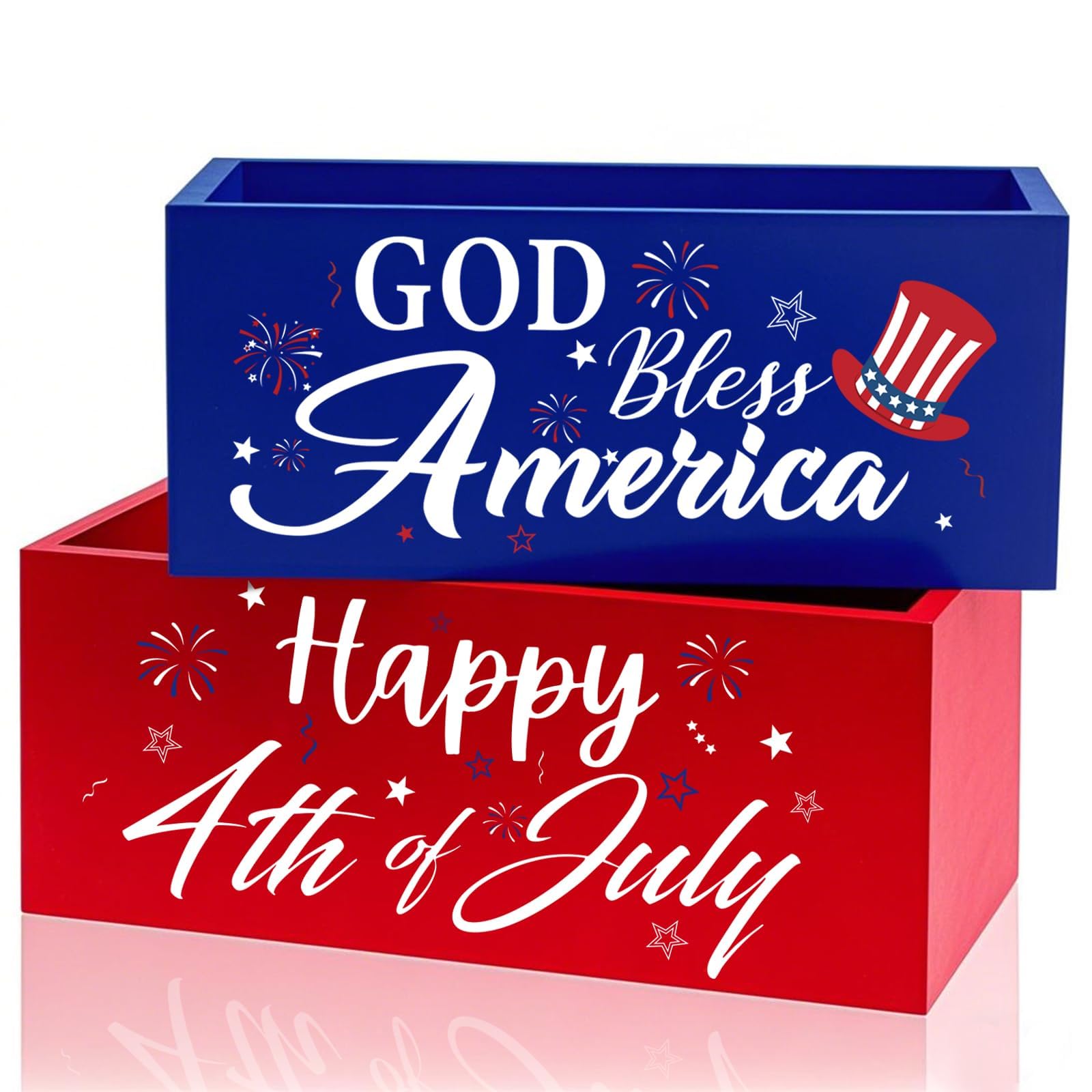 2 Pcs 4th of July Candy Bowl Dish Patriotic Supplies Memorial Red White and Blue Basket Indepence Day Wood Candy Holder 4th of July Serving Bowl for