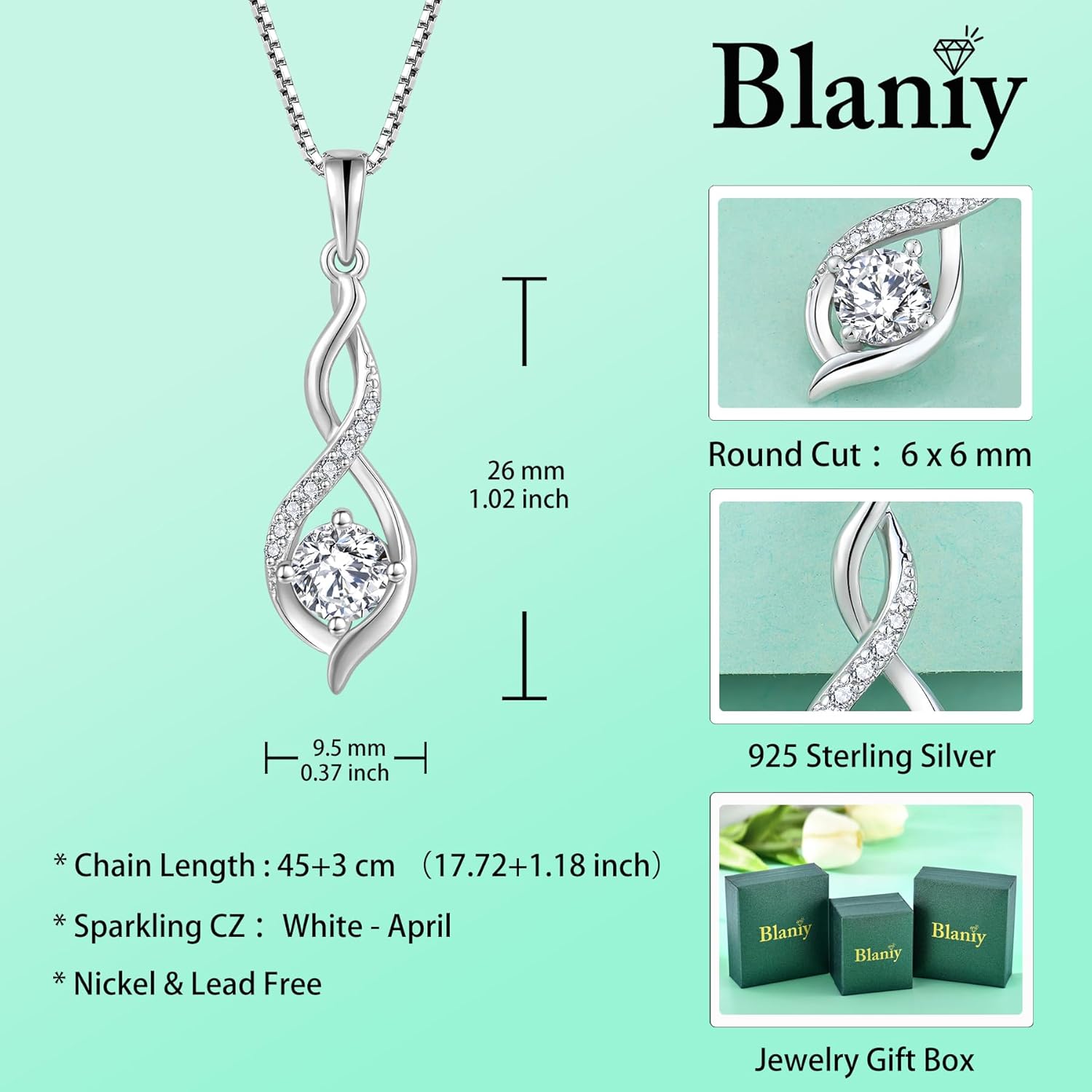 Infinity Necklaces for Women 925 Sterling Silver Birthstone Pendant Necklace Anniversary Birthday Jewelry Gifts for Women - Image 6