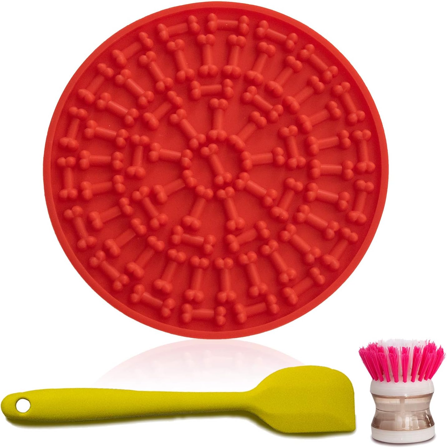 Redaiyulin Lick Mat Slow Feeder for Dogs with 37 Suction Cup for Wet Dog Food Peanut Butter for Dog Grooming&Bathing&Training(Red Dog…