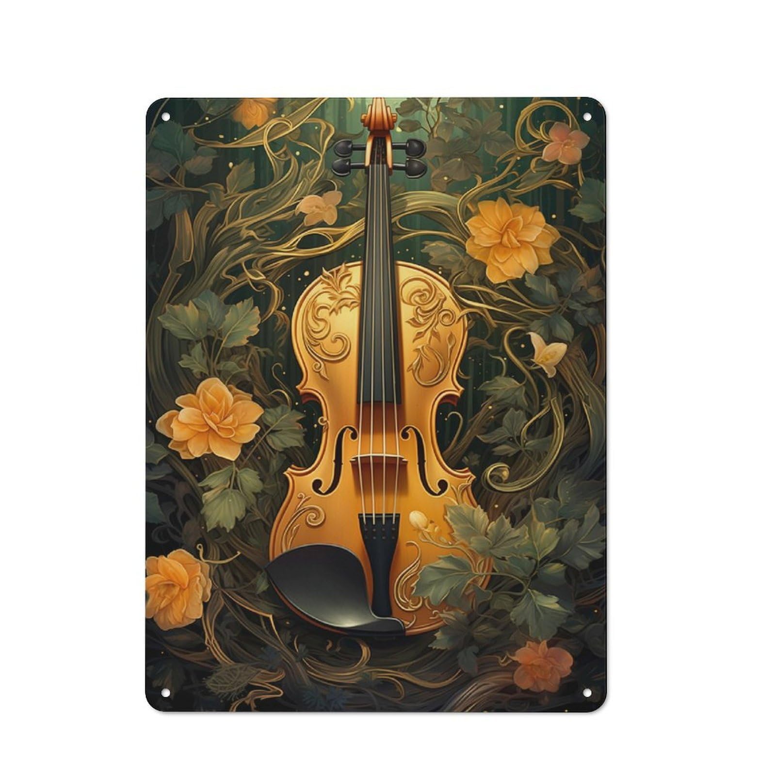 Junmoney Violin Vintage Violinist Vintage Metal Plaque 40X30cm For Dining Room Or Kitchen, For Dining Room Decor Fans