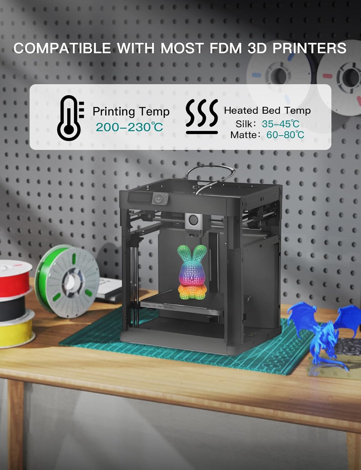 PINBALL Silk Rainbow PLA 3D Printer Filament 1.75mm Shiny Multi-Color Changing Filament 3D Printing PLA Filament Dimensional Accuracy +/- 0.02mm 250g*4 Silk Rainbow