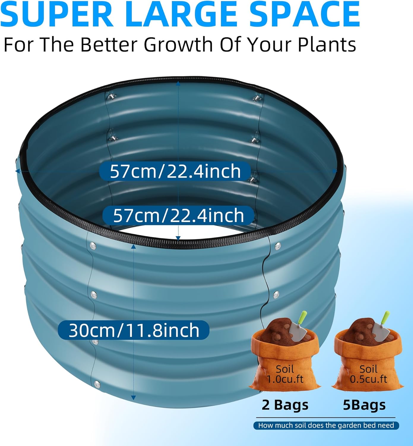 ZXZYHFTY Galvanized Raised Garden Bed kit, Outdoor Garden Raised Planter Box, Round Large Metal Raised Garden Beds for Vegetable Blue 2 * 2 * 1ft