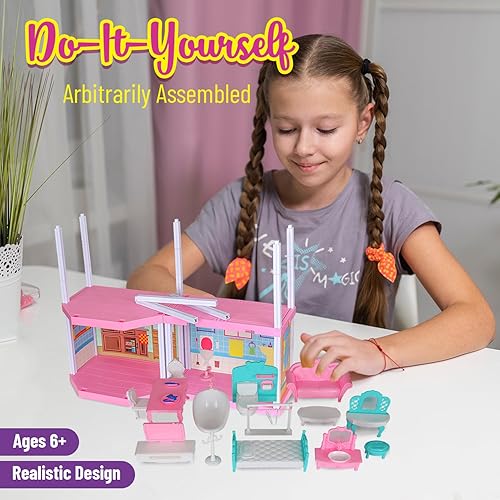 Miniatura 3 de Fixson Treasures Pretty Dollhouse Luxury Villa - 4 Rooms, 2-Storey Mini Doll House for Girls Ages 6 and Up - Comes with Abundant Furniture Fittings