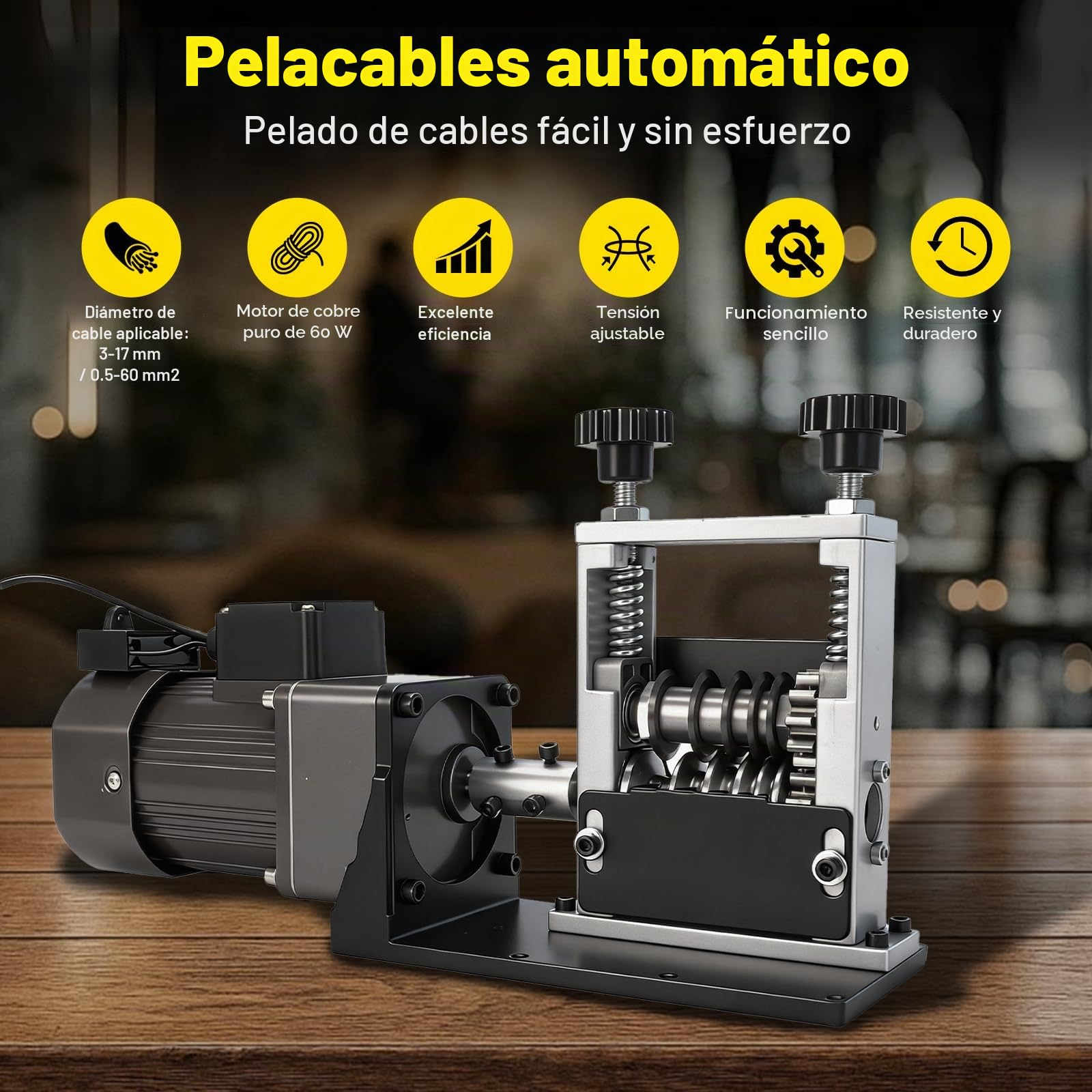 Máquina Automática Pelacables Eléctrica 3–17 mm, Pinza Pelacables para Cables de Cobre, Máquina de 5 Canales para Reciclaje de Cables (Sin Batería ni Cargador)