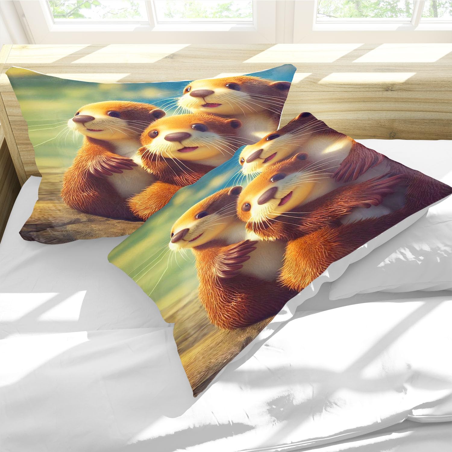 SMchwbc Otter Bed Linen 135 x 200 cm, Cute Otter Duvet Cover for Boys Girls Otter Animal Bed Linen Set, 3D Print - Image 3
