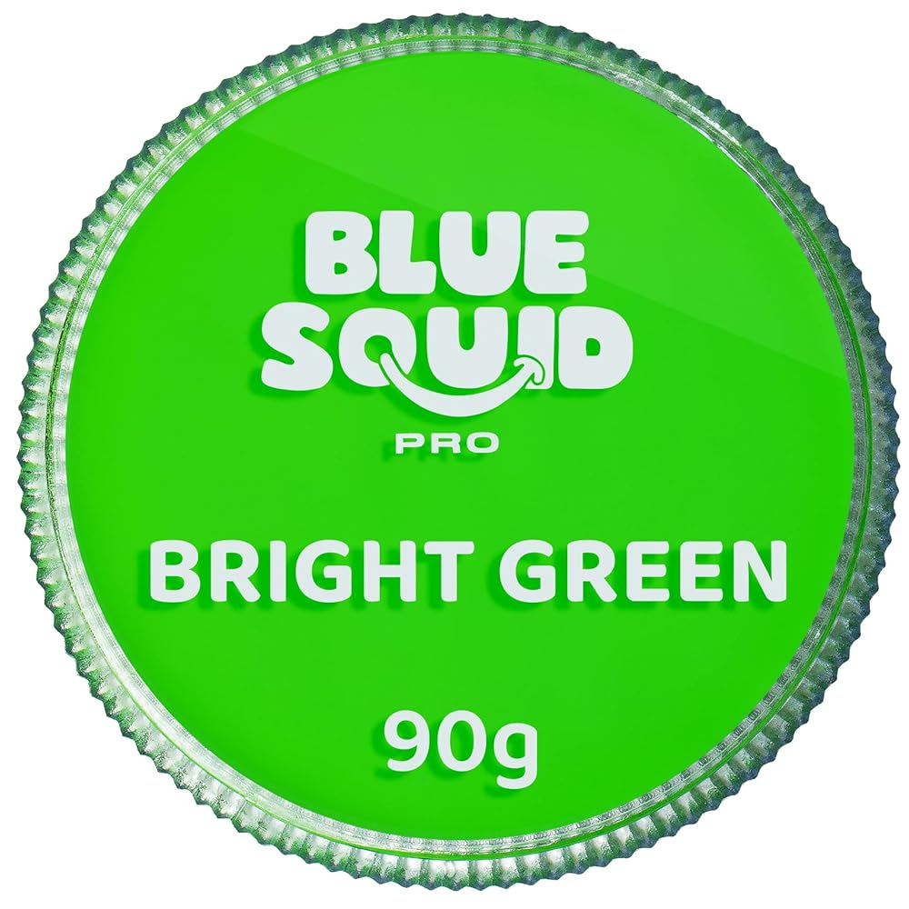 Blue Squid PRO Face Paint - Professional Water Based Single Cake Facepaint & Body Paints - SFX Makeup, Kids Adults Face Painting for Costume, Halloween, Cosplay - Classic Bright Green 90g / 3oz