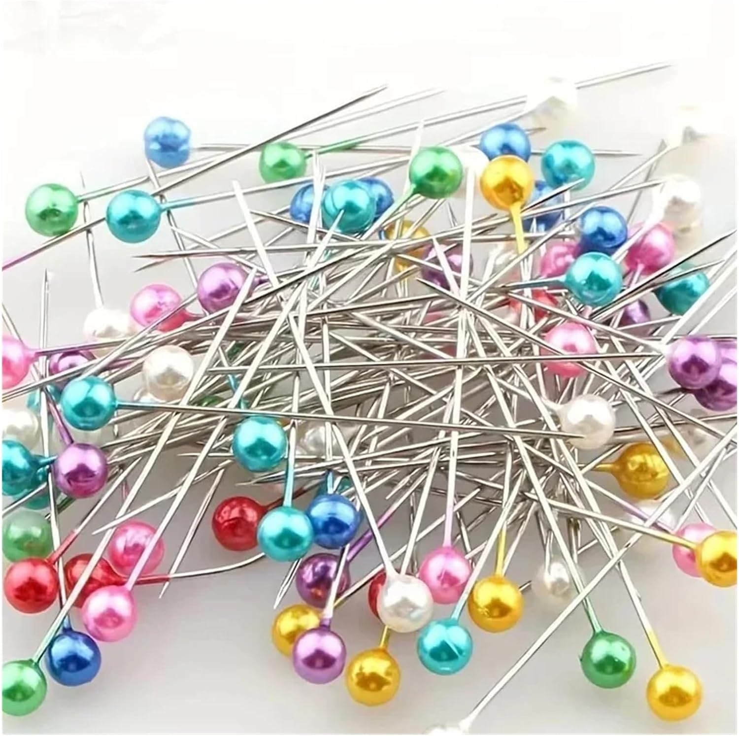 100 Pcs Colorful Round Pearl Head Needles Stitch Straight Push Sewing Pins for Dressmaking DIY Tools Positioning