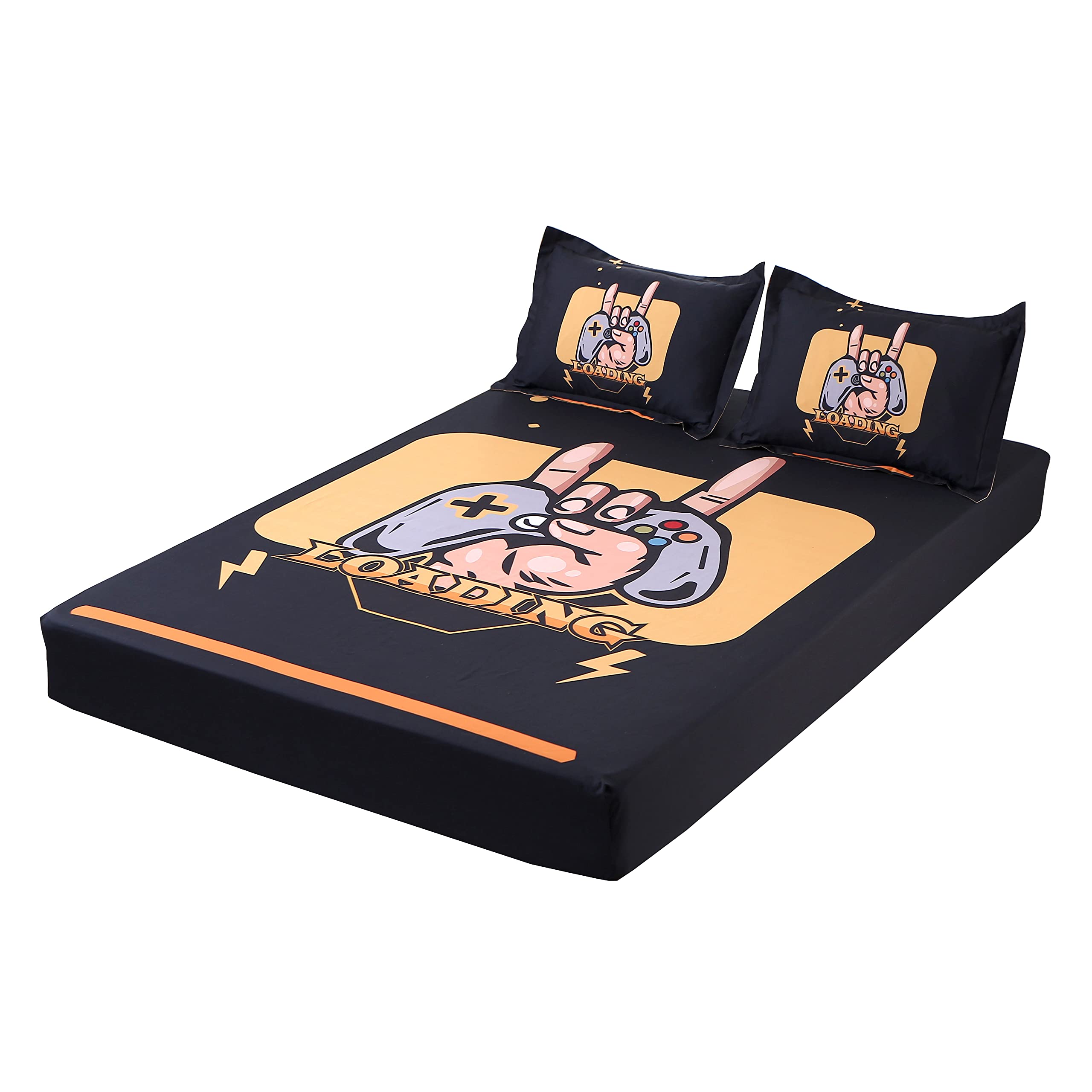 SDIII3PCS Yellow Gamer Sheet Set Full Size, Bed in a Bag Gaming Bedding Sheet, Hotel Luxury, Cute Bed Sheets Full for Kids, Boys and Girls, 1 Fitted Sheet and 2 Pillowcases