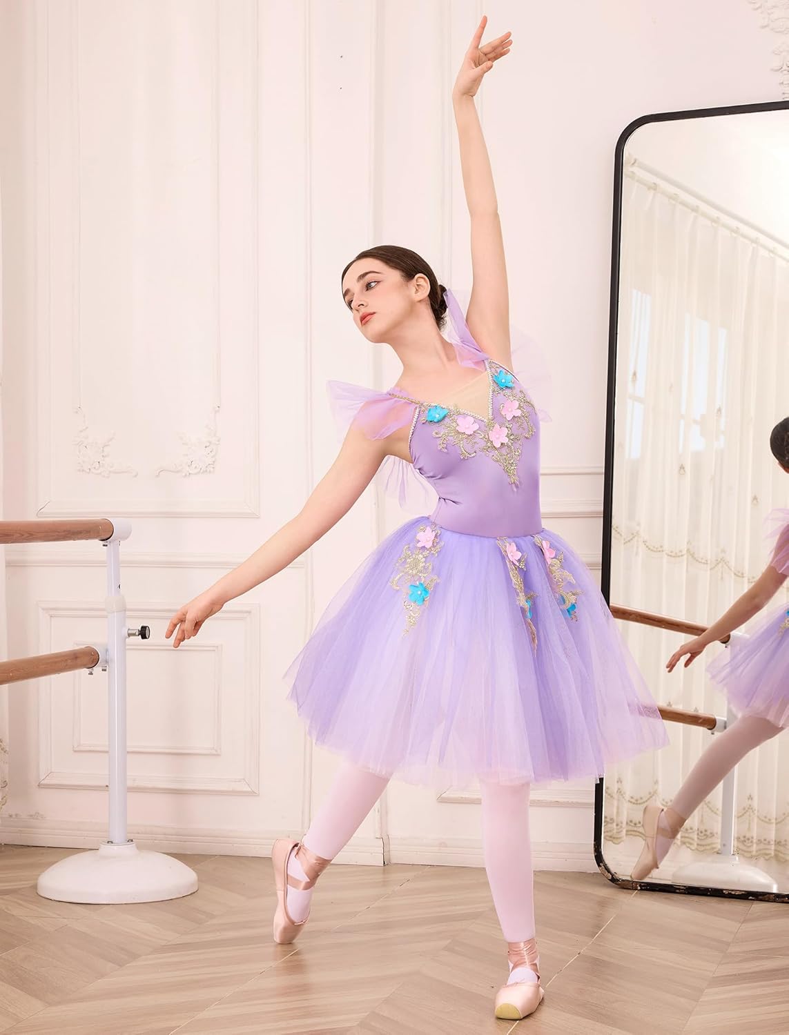 AFAVOM Ballet Leotards for Women Ballerina Performance Swan Lake Costumes Embroidery Tulle Camisole Skirted Leotard Dancewear