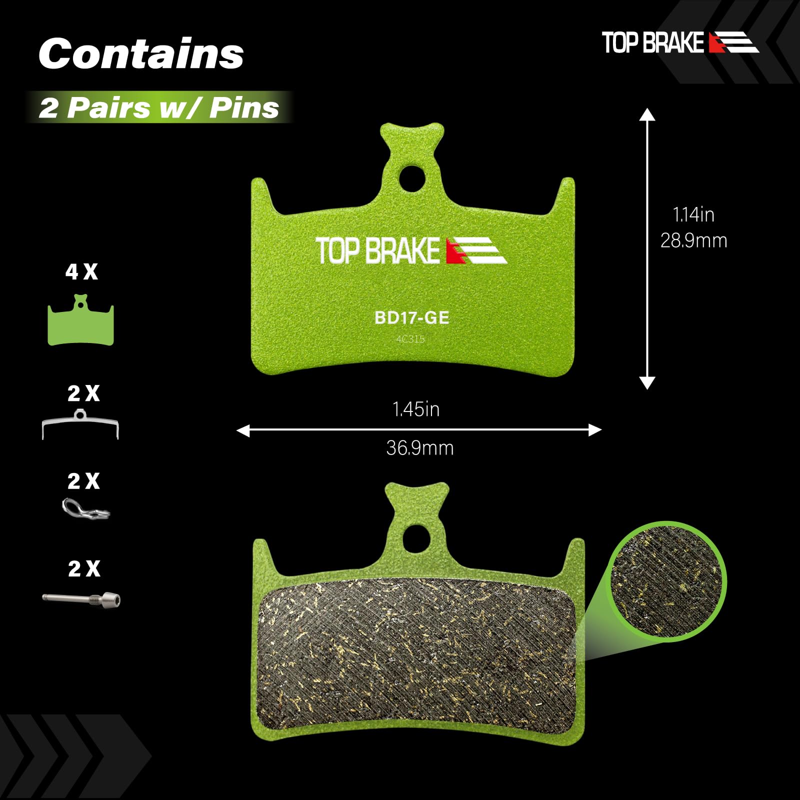 TOP BRAKE Klocki hamulcowe tarczowe do rowerów kompatybilne z Hope Tech E4 M4 RX4+ RX4 SH Stealth Race Evo E4 | trwały i cichy, rower górski Downhill Enduro (2 pary)