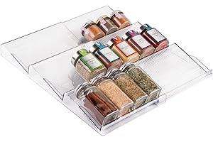 Ligne Collection Expandable Plastic Spice Rack, Drawer Organizer for Kitchen Cabinet Drawers,...