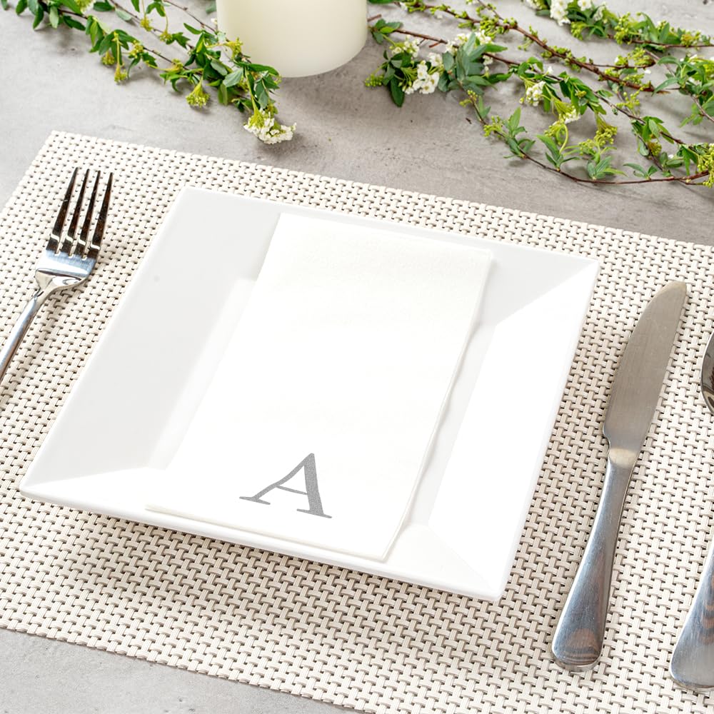 Luxenap - Servilleta rectangular de papel blanco con letra A, letra A, fuente Air Laid, Sans Serif, 15 3/4 x 8 pulgadas, caja de 50 unidades