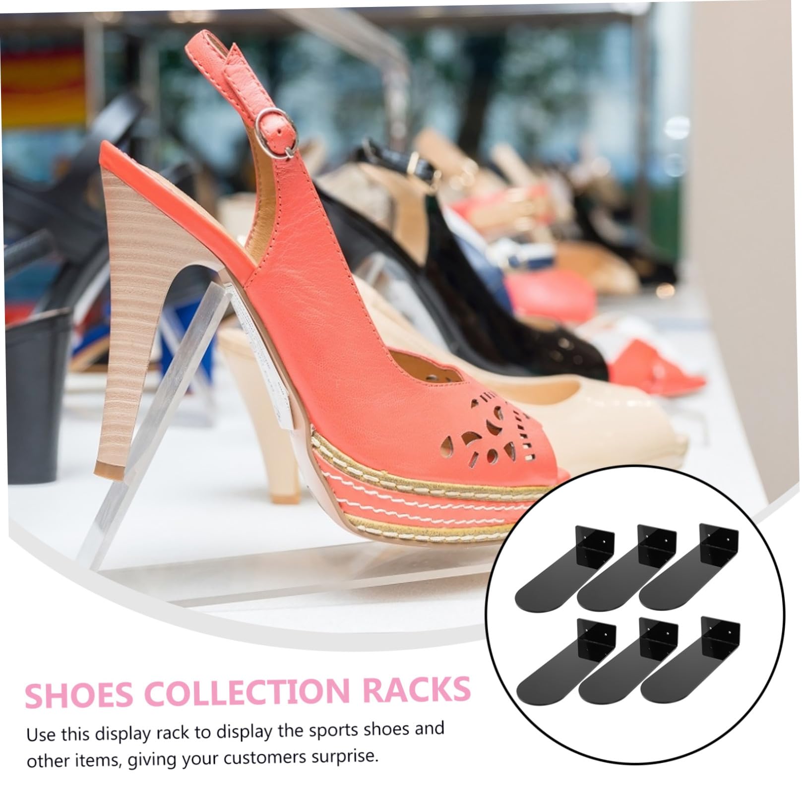 SHINEOFI Set da 6 Mensole Fluttuanti per Scarpe in Acrilico Nero Montaggio a Muro e Bordi Arrotondati, Espositore Raffinato per Scarpe Collezione e Attività Fisica