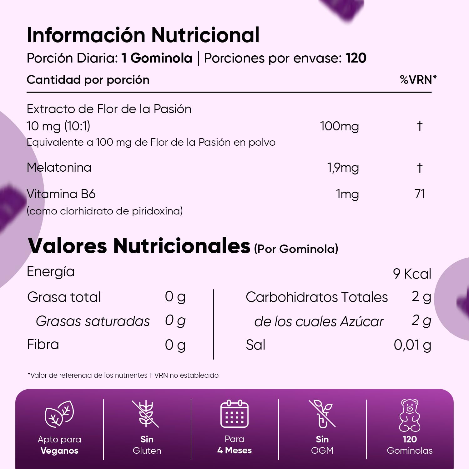 Melatonina Gominolas 120 Unidades Con Vitamina B6 y Sabor Natural a Fruta de la Pasión - Gummies para 4 Meses, Melatonina Contribuye a Reducir el Tiempo para Conciliar el Sueño, Veganas y Sin Gluten