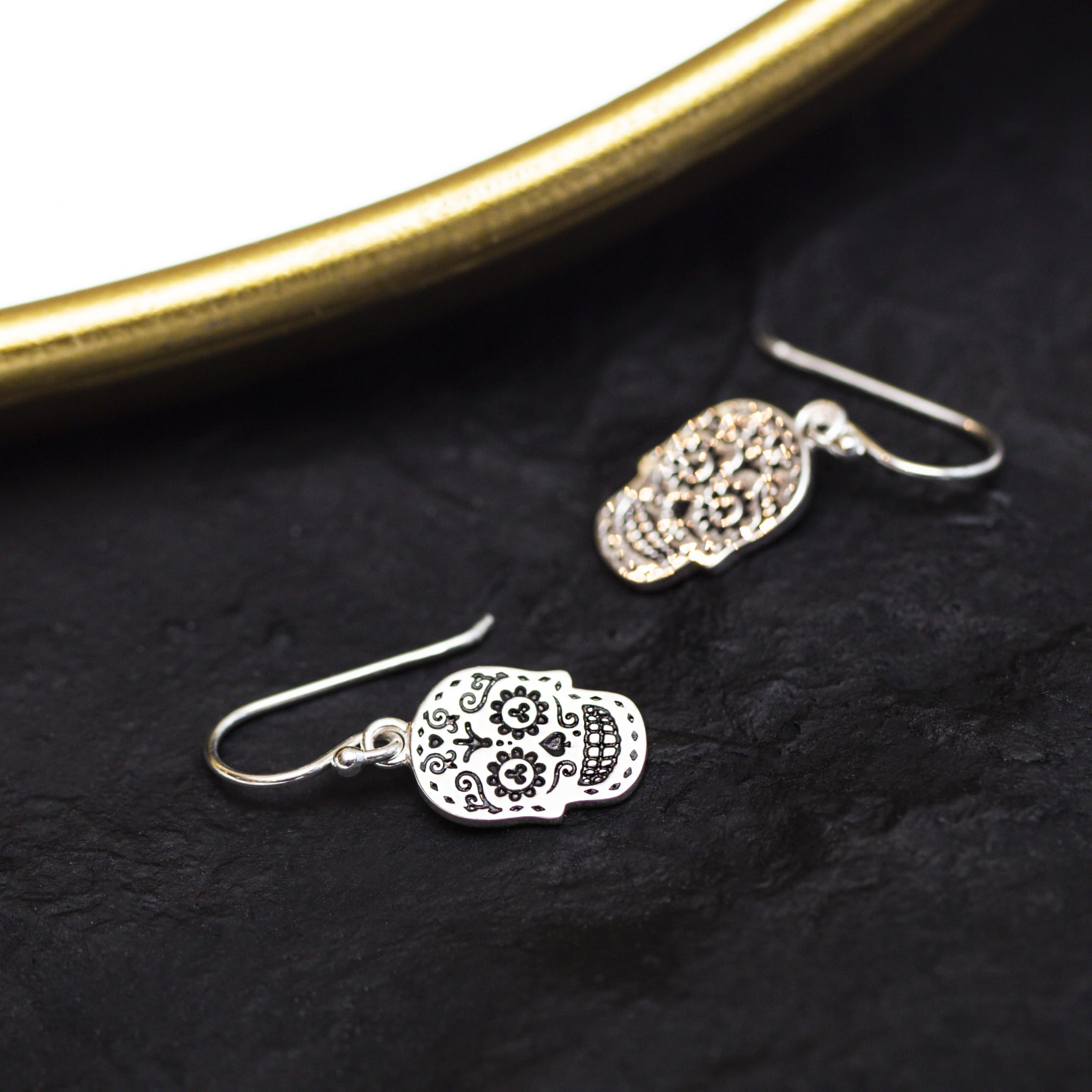 Tuscany Silver Orecchini a goccia teschio a giorno dei morti ossidato da 9.8mm x 27mm in argento sterling per donna