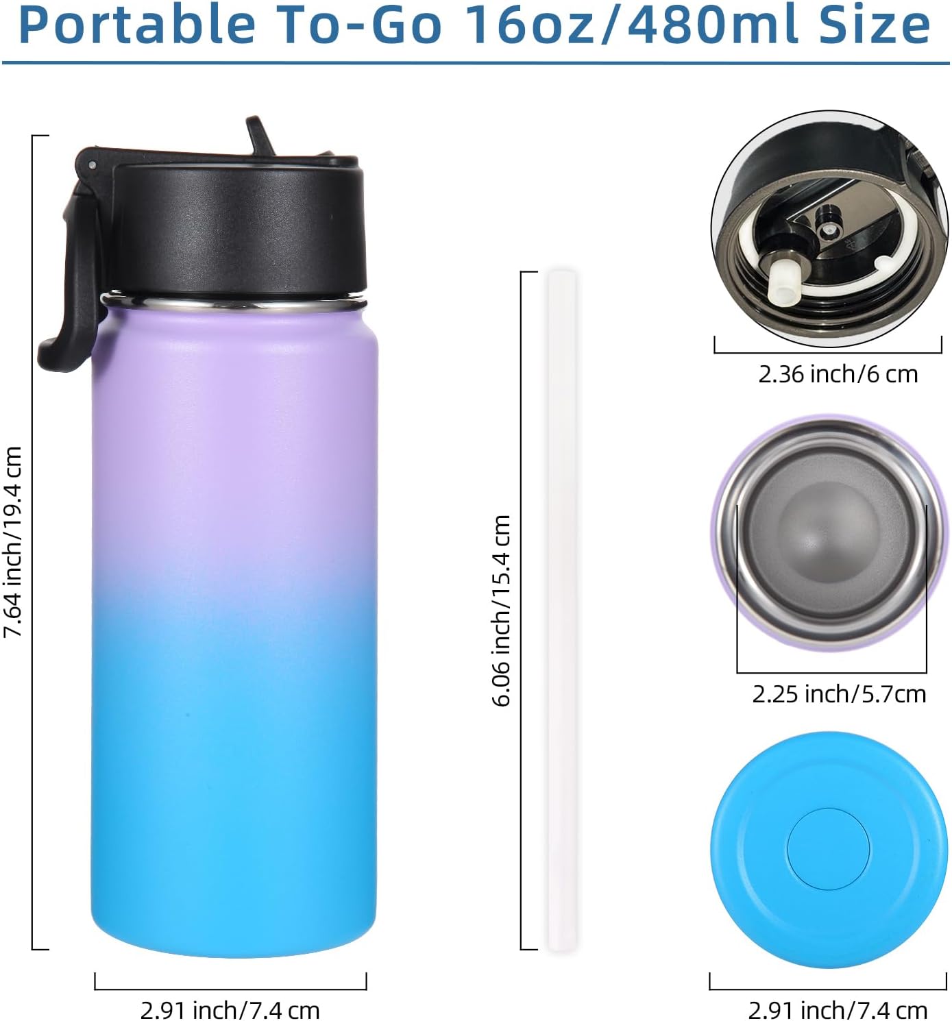 Volhoply 16 OZ Kids Water Bottle Bulk 8 Pack,Insulated Sports Bottles with Straw Lid,Stainless Steel Bottle with Handle Keep Cold & Hot,Double Wall Vacuum Tumbler Cups for School(Assorted, 8) - Image 2