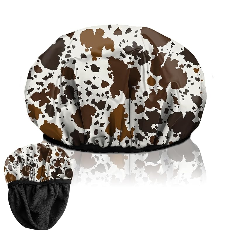 Touca de banho Deokke com forro atoalhado, 3 camadas e elástico, reutilizável — Cowhide